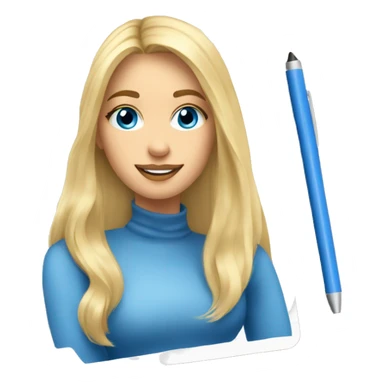 Long blonde hair, blue eyed woman sketching on a notepad  sticker