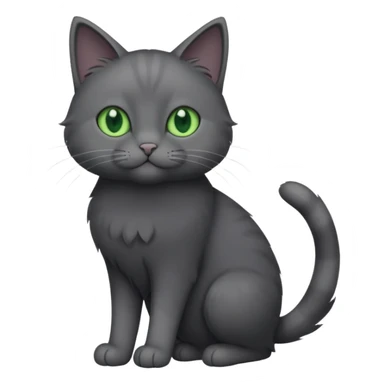 full body solid dark grey cat with green eyes, white paws and white whiskers sticker