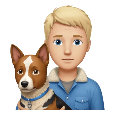 Blonde hair blue eye man with cattle dog sticker