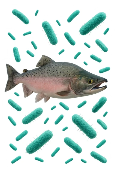 batteri intestinali rosa salmone e turchesi fluttuano in aria, iperrealistici 4k sticker