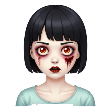 Zombie girl with short black hair and black bangs sticker