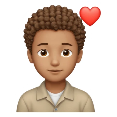 Brown boy with a dro fade haircut his hair is curly dreaming about his girlfriend small smirk on his face eyes closed with a little heart above his head sticker