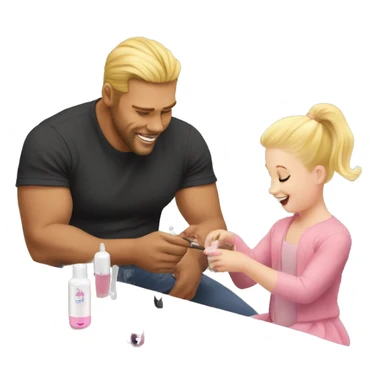 blonde babydaughter gives blonde dad a manicure sticker