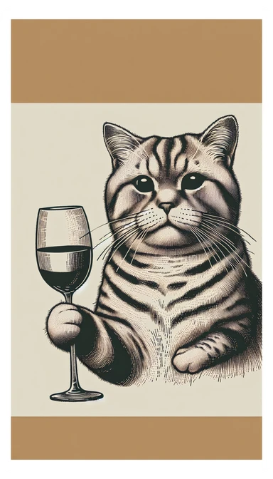 кот с бокалом вина в лапе в нарисованном стиле с нейтральным фоном sticker
