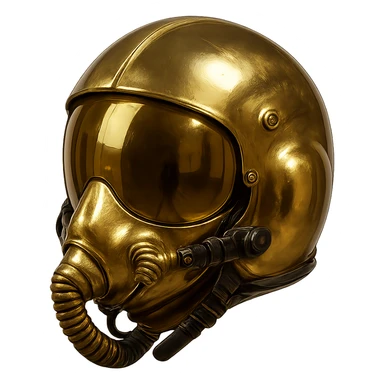 golden pilot helmet, realistic metallic gold, reflective sticker