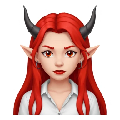 a long-haired red devil girl with shirt sticker