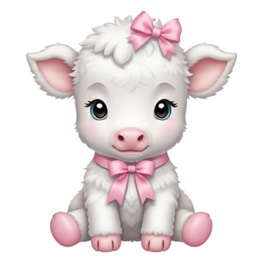 White baby calf with pastel pink ribbon around neck sticker