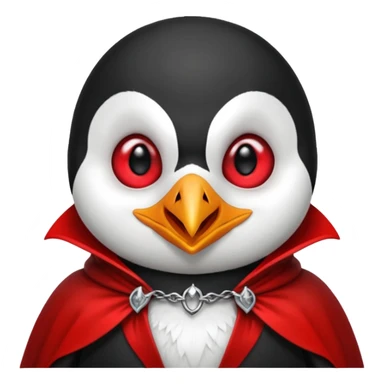 Vampire animal, penguin  in red collar cloak, red eye, fangs sticker