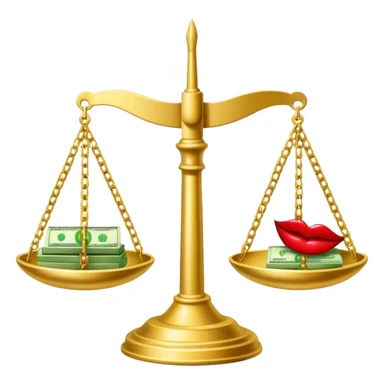 gold scale with green dollar bills on left side and lipstick and nail polish on right side sticker