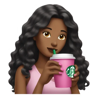 Woman with long black hair drinking Starbucks with pink fingernails.  sticker