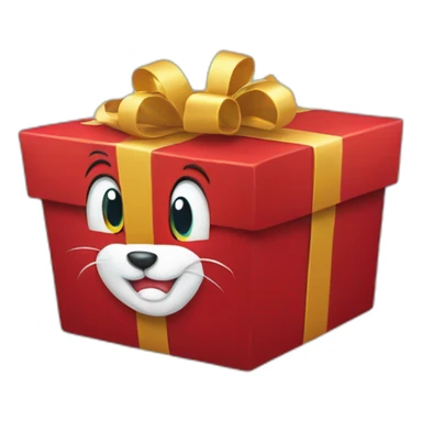 Tom from tom and jerry holding a red christmas present sticker