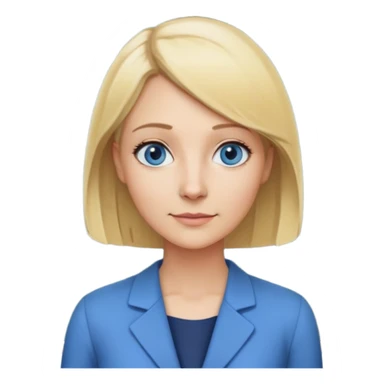 Mrs. Maria, math and artificial intelligence teacher, no glasses, thin nose, blonde eyebrows, blonde bob hair, blue eyes, standing in front of a blackboard sticker