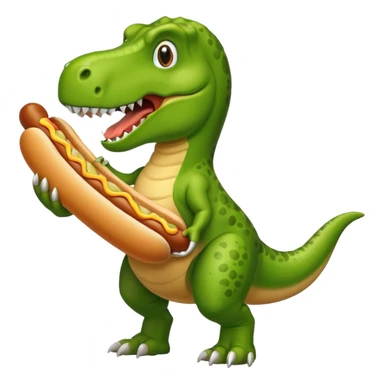 Green T-Rex holding a hot dog sticker