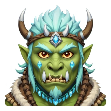 Fantasy Christmas orc shaman icon, ice spirit magic theme, glowing runes, winter tribal mask elements, mystical cold atmosphere, emoji sized portrait, male/female variant
 sticker