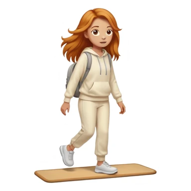 Cute Ginger girl long hair walking on walking pad cream sweats sticker