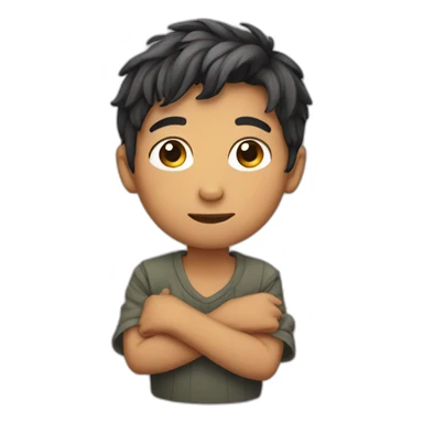 Boy sits on hand sticker