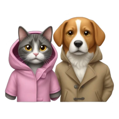 cat In a coat and dog in a coat sticker