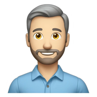 good looking caucasian male with small beard and almost bald smart casual blue shirt holding papers sticker