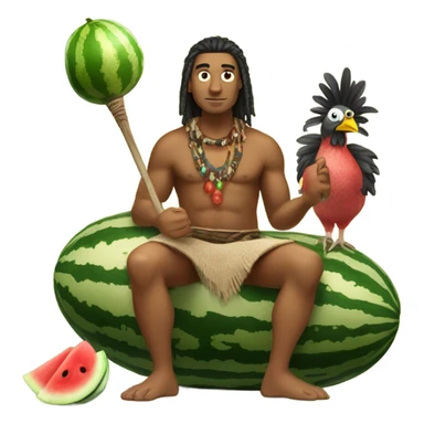 tribesmen with spear watermelon and chicken sticker