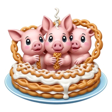 Three piggies eating a funnel cake sticker