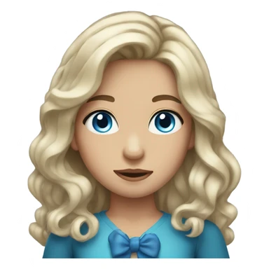 Girl with long waves dark hair blue eyes and a bow in hair sticker