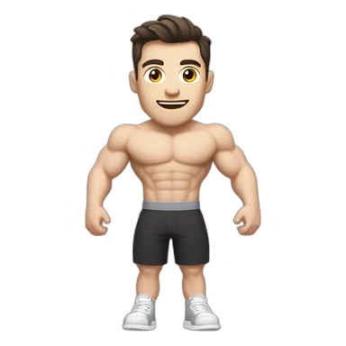 Surprised Pale skinned Fit Man With the biceps and dark brown hair in black shirt, gray sports shorts and white Sneakers sticker