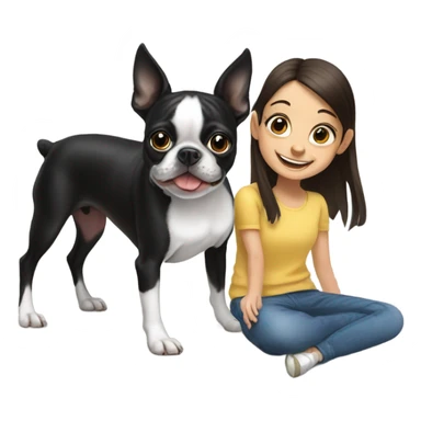 Boston terrier with girl sticker