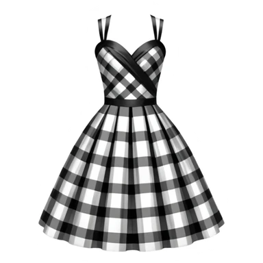 Very elegant Black and white tartan gala dress in shiny taffetas sticker