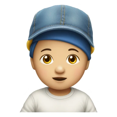 asian baby with yellow hat, blue jean sticker