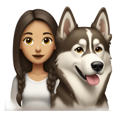 A brunette girl next to a beige  Husky sticker