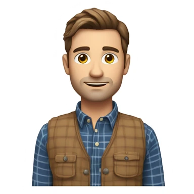 a white 30 year old man with brown hair and stubble in a plaid shirt and gilet  sticker