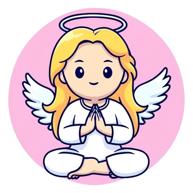 woman with long blonde hair as an angel meditating with pink cufflinks in her hair sticker