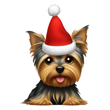 Yorkshire terrier sitting on Christmas hat sticker