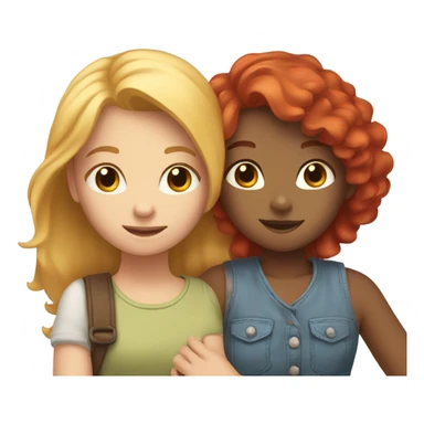 Girl with red hair cuddled next to blonde haired girl and they’re holding hands sticker
