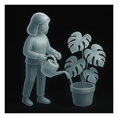 woman watering her monstera plant sticker