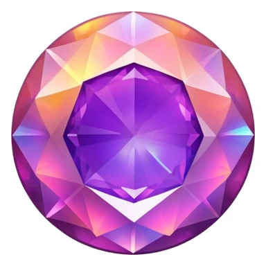 round cut purple fire opal gemstone with classic faceted gemstone style and holographic fire inside sticker