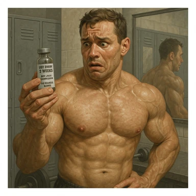  bodybuilder che si fa prendere dalla paura e fa cavolate, come una fiala ogni 2 settimane finisce che sopprimi comunque l'HPT ma senza alcun risultato visibile, iperealistica  sticker