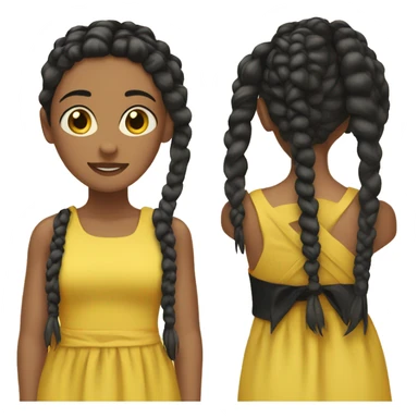 girl with yellow long dress and black braids sticker