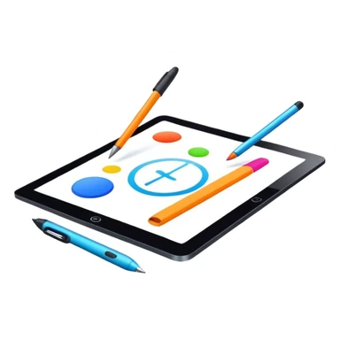 Computer graphics, digital art tools, graphic tablet, stylus, vibrant colors, smooth lines, modern design elements, minimalistic, on a white background, no extra details. sticker