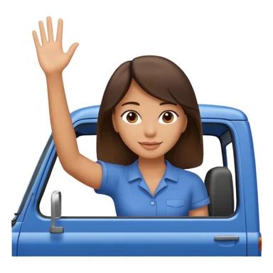 Brunette woman in bed of truck waving  sticker