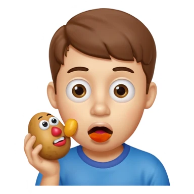 Boy eating Mr Potato Head sticker