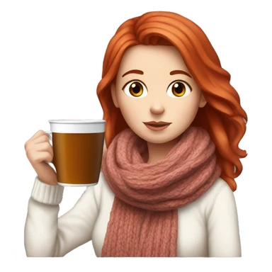 White girl red hair in a white sweater and scarf sipping tea  sticker