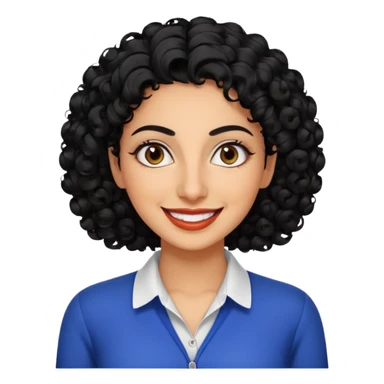 30 year old iranian woman very short curly black hair, big brown eyes, tanned skin, big smile, white teeth, pretty, stylish, shorter hair, boy cut hair, nice clothes sticker