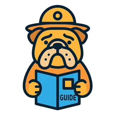 english bulldog tour guide as a simple and clear web button icon, color outline style sticker