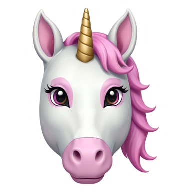 anthropomorphised female unicorn ballerina, horse-like unicorn face with muzzle, mane, ears, prominent horn, head and shoulders, standard pose sticker
