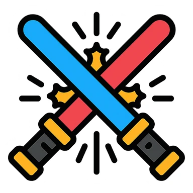 two lightsabers, one blue and one red, clashing with motion lines and sparks sticker