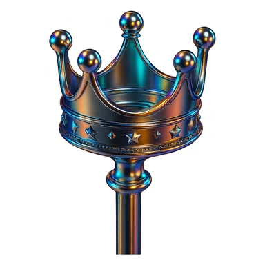 Add colorful highlights to the chrome crown and staff, while preserving the shiny metallic chrome effect and chrome style as the base. sticker