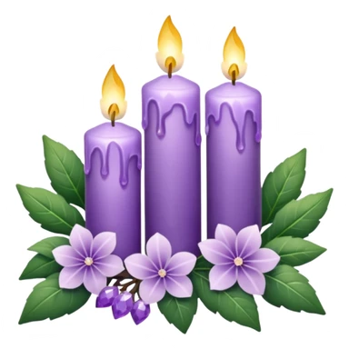 Aesthetic scenic romantic lavender lilac pastels beautiful gorgeous holy divine spiritual pretty elegant sparkly shiny scene of Candles, flowers, plants leaves, amethyst crystals, scenic aesthetic scenery sticker