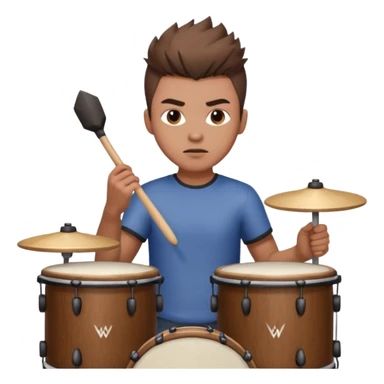  young, drummer male with brown wolfcut (long, 80s hairstyles) sticker
