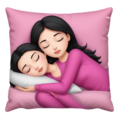 Sleeping on the pillow, beauty hot and pretty Pale girl with medium high black hair wearing sexy pink clothes  sticker